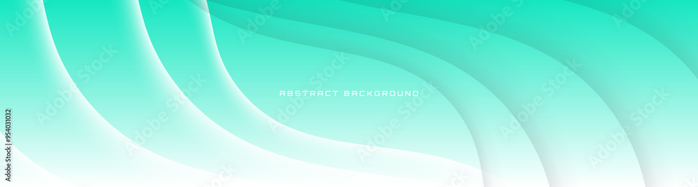 Poster 3d green abstract background overlap layer on bright space with flowing waves effect decoration. mod