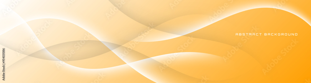 Poster 3d orange abstract background overlap layer on bright space with flowing waves effect decoration. mo