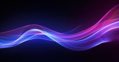 Fototapeta premium A vibrant, abstract wave design featuring smooth gradients of purple and blue colors against a dark background.