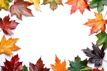 Autumn Maple Leaves Flat Lay White Background created with Generative AI