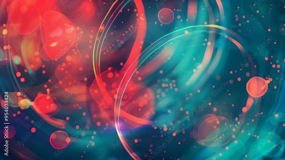 Poster vibrant abstract digital art with swirling shapes and particles, symbolizing creativity and futurist