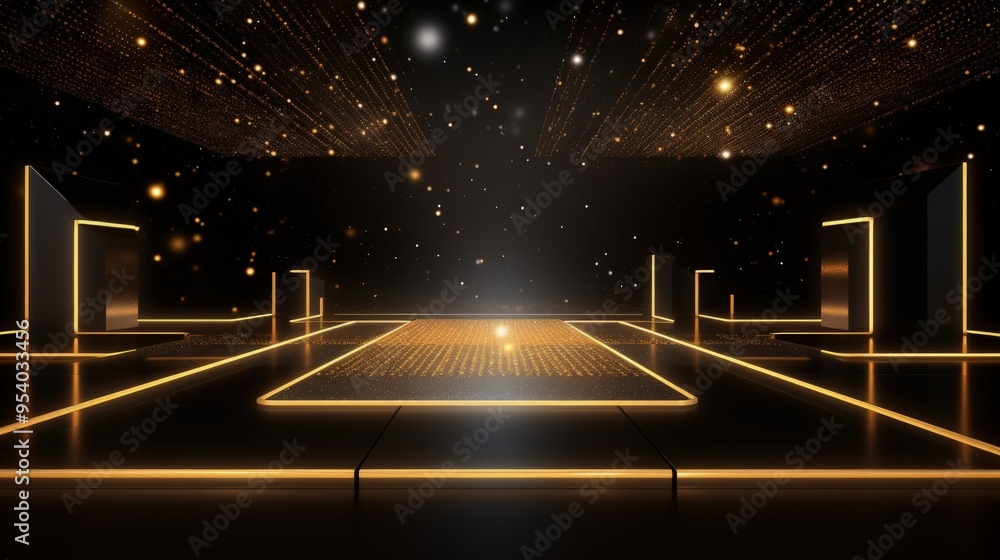 Poster a futuristic, illuminated space with glowing lines and particles, suggesting a high-tech environment