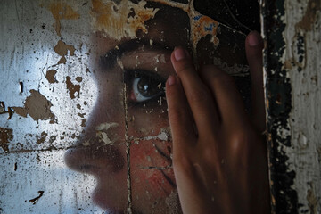 person in the window of a building