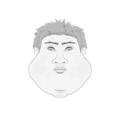 close up of a fat and funny man's face on a white background