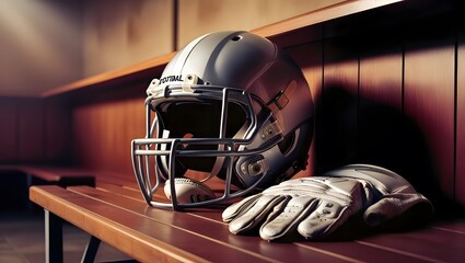Football Gear in Locker Room. GENERATIVE AI
