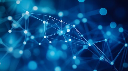 Obraz premium Abstract Blue Network with White Nodes and Bokeh Lights