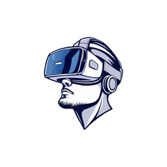 Virtual Reality Goggles. Vector illustration of a guy using virtual reality glasses. VR Mascot logo design 