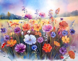 painting field flowers floral illustration cover card postcard interior design decor print