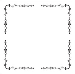 Elegant black and white ornamental frame with Viking runes, decorative border, corners for greeting cards, banners, business cards, invitations, menus. Isolated vector illustration.	
