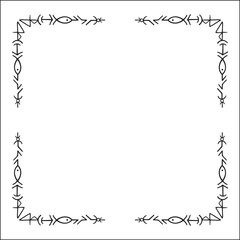 Elegant black and white ornamental frame with Viking runes, decorative border, corners for greeting cards, banners, business cards, invitations, menus. Isolated vector illustration.	
