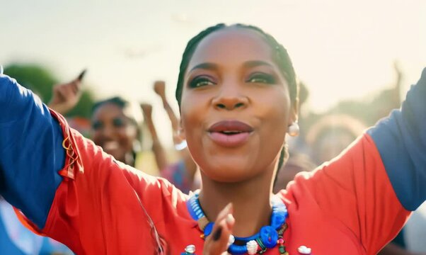 Haitian Woman Cheering at Local Sports Game