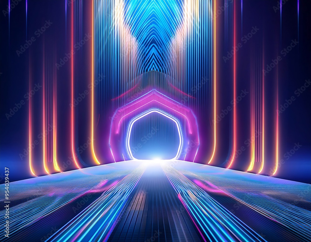Poster abstraction rays neon futuristic empty stage