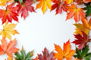 Autumn Maple Leaves Flat Lay White Background created with Generative AI
