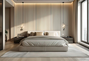 interior design of modern high end light colors skyscraper apartment , neutral materials, modern, living room,