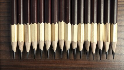 Neatly aligned pencils with sharp tips.