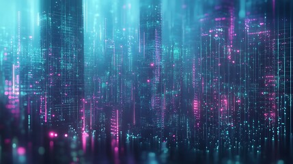 Fototapeta premium Abstract Digital Cityscape with Glowing Lines and Lights