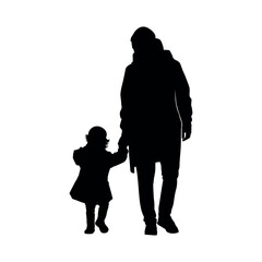 Flat design mother and son silhouette. Flat design mother and son silhouette illustration. Set of Mother's and Child silhouette. Hand drawn mother and son silhouette