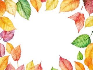 frame of colorful autumn leaves on a white background, pencil drawing