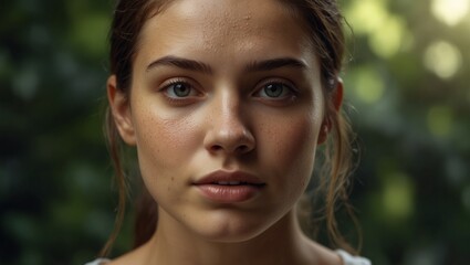 Young woman with green eyes, natural lighting, detailed portrait