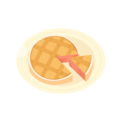 Delicious pie on a plate on a white background. Dessert for Thanksgiving