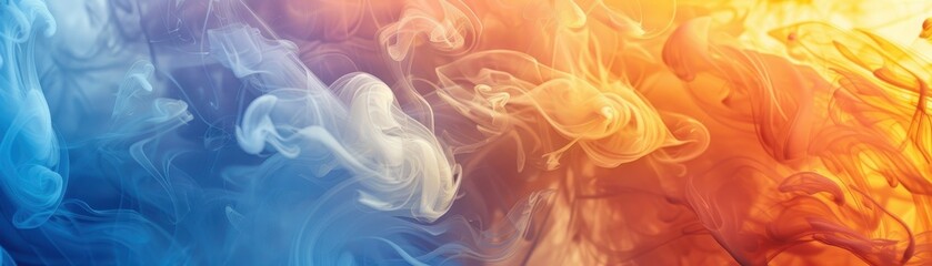 Fototapeta premium Colorful abstract background with vibrant shades of blue, white, and orange creating a dynamic and fluid motion effect.