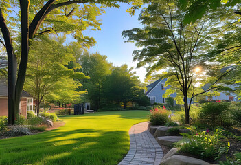 Fototapeta premium landscaping project near the house, cozy local area