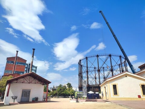 Photo of the Technopolis City of Athens, a vibrant cultural complex located in the Gazi neighborhood, originally a gasworks facility, now a cultural venue.