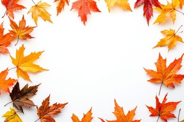 Autumn Maple Leaves Flat Lay White Background created with Generative AI