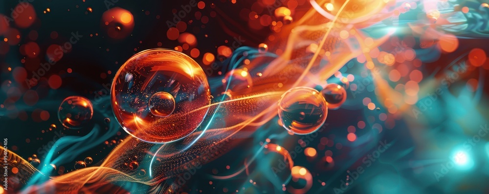 Aufkleber vibrant abstract digital art with floating bubbles, energetic colors, and dynamic light effects crea