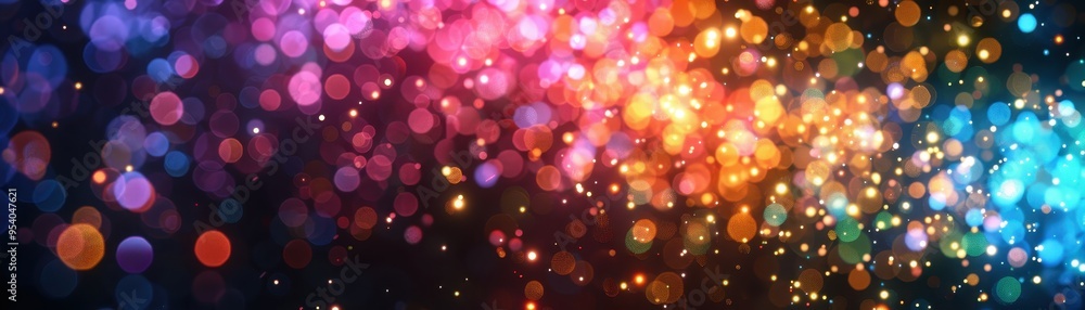 Poster vibrant bokeh background with multicolored lights creating a festive and magical atmosphere, perfect