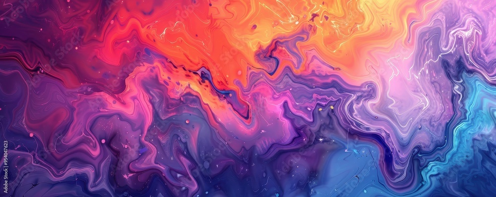 Poster vibrant and colorful fluid art abstract background with a mix of red, purple, and blue hues creating