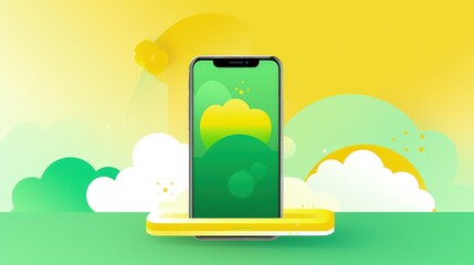 Fototapeta premium A vibrant smartphone illustration showcasing a green and yellow color palette with abstract cloud shapes.