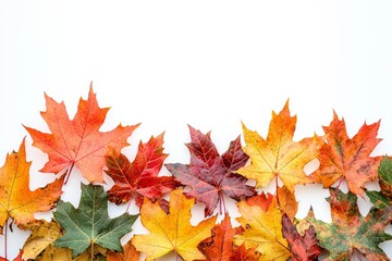 Autumn Maple Leaves Flat Lay White Background created with Generative AI