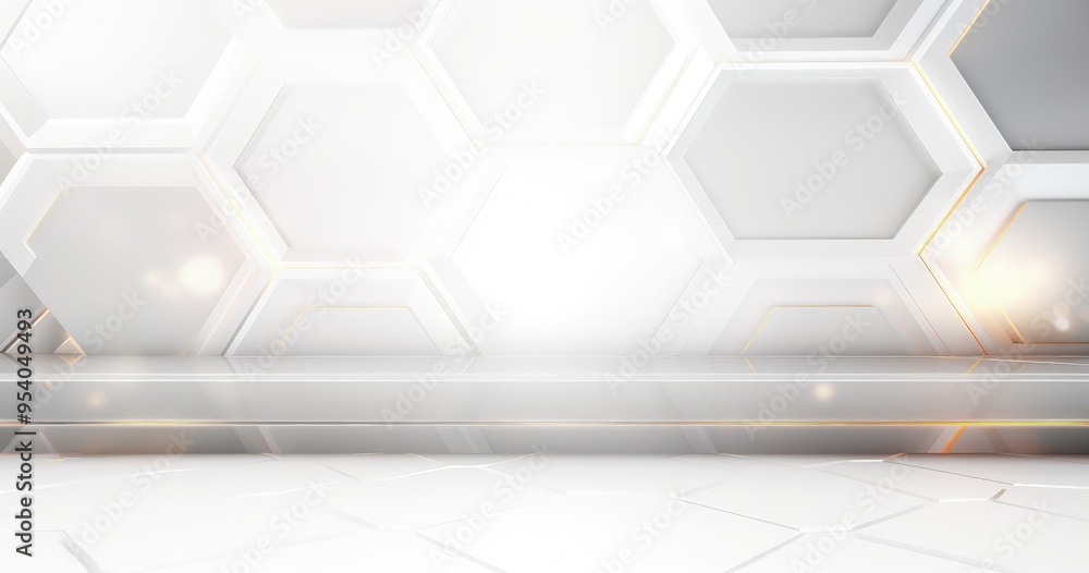 Poster a modern, abstract background featuring hexagonal patterns in a light color palette, suitable for pr