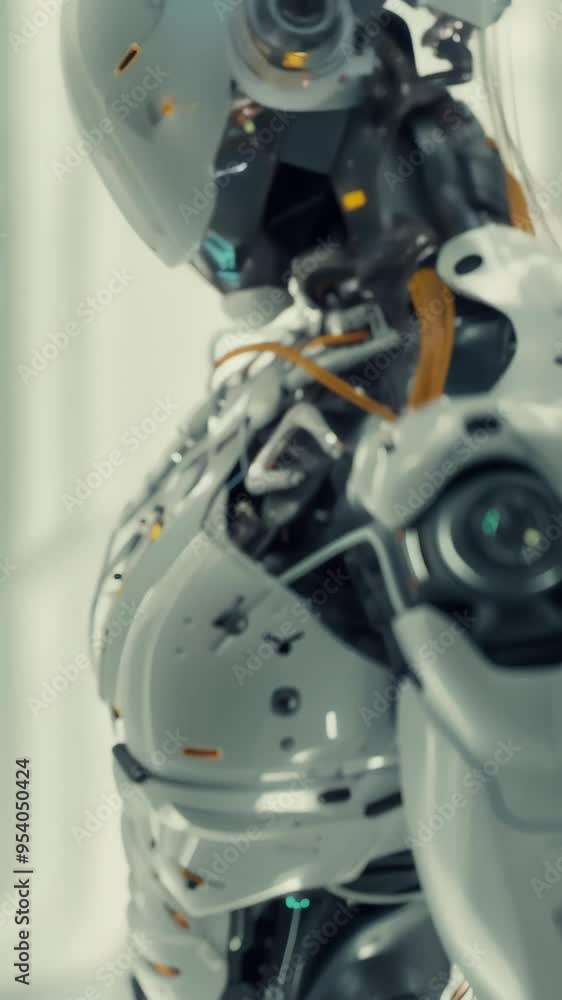 Aufkleber Close-up of a detailed futuristic robot with intricate mechanical parts. Concept of advanced robotics and technology innovation.