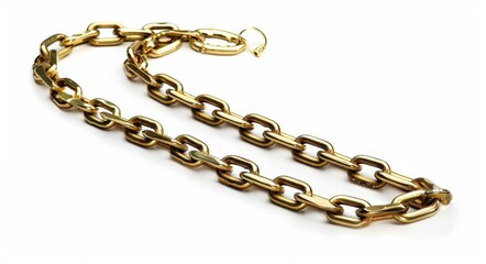 Fototapeta premium Chain Isolated. Metal Link Chain in Gold and Steel Locked on White Background