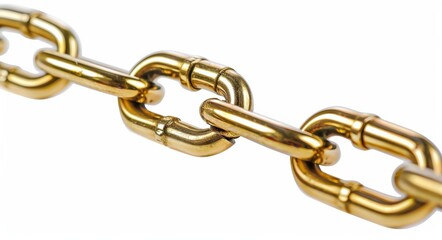 Obraz premium Chain Isolated. Metal Link with Steel Lock in Gold on White Background