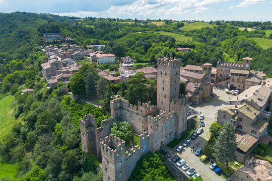 Aerial view of Castell'Arquato, one of the most beautiful villages in Italy, Emilia-Romagna region