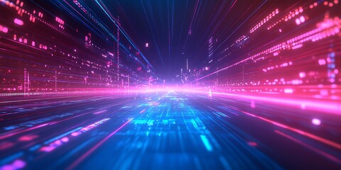 3d abstract technology glowing neon fast speed light background, empty space scene