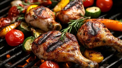 Grilled chicken leg with veggies