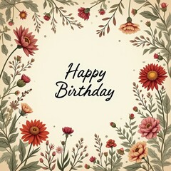 Floral Happy Birthday Greeting Card