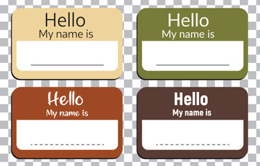 Badge sticker with hello my name is. Vector isolated illustration. Register tags.