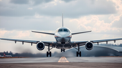 Naklejka premium Modern aircraft getting ready to land. Generative AI