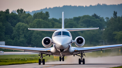 Naklejka premium Modern aircraft getting ready to land. Generative AI