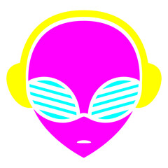 Alien Head DJ Monster Extraterrestrial Party Music Fun Headphone Sunglasses Music Listen Loud Bass Sound DJ Party Night Clubber Raver Disco Club Band Concert Techno Discothek Cool Love Humor Funny Fun