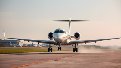 Fototapeta premium Modern aircraft getting ready to land. Generative AI