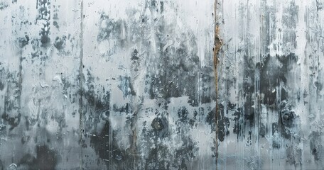 A textured surface with water droplets and a mix of gray and silver tones, creating an industrial aesthetic.