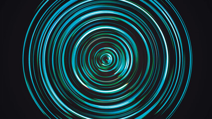 Bright LED tunnel. Colorful effect of colored radial movement. Abstract rounded background. Colored curves and spheres. Multicolor gradient rings and circles. Lens. Vector illustration.