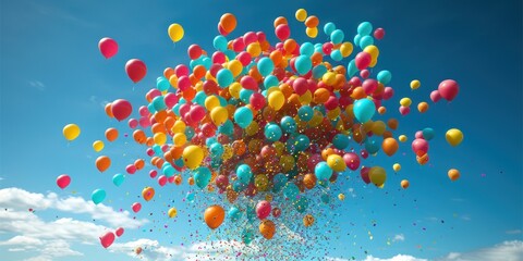 Colorful balloons filling the sky during a festive event in broad daylight