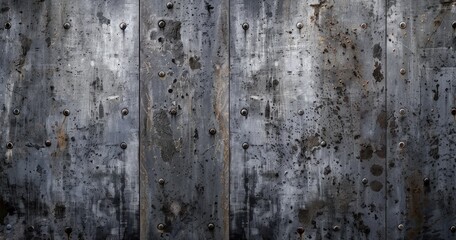 A textured metallic surface featuring rust, scratches, and rivets, suitable for industrial or graphic design backgrounds.